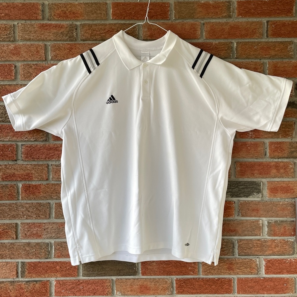 Adidas Men’s White Polo Shirt w/ Black Stripes – XXL
